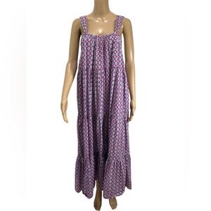 Mango Purple Pure Cotton Sleeveless Purple Printed Tiered Maxi Dress size L